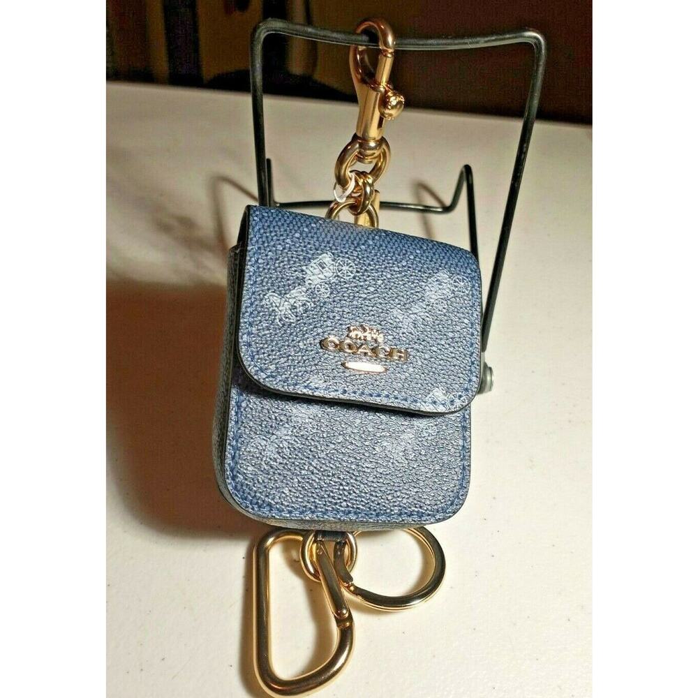 Coach Multi Attachments Case Bag Charm With Horse & Carriage Dot Print Blue 4305